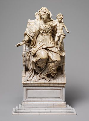 Virgin and Child Enthroned (from the workshop of Christoph Angermair)    17th century, South German Ivory; 11 1/4 x 6 5/8 in. (28.6 x 16.8 cm)