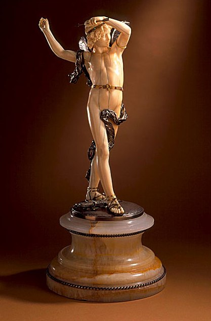 Cupid, 1875 Sculpture, Ivory, silver, and semi-precious stones, with onyx base