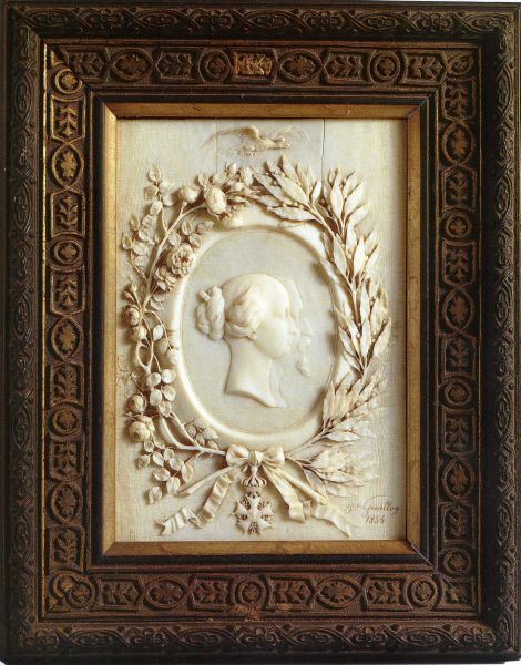 Pierre-Adrien Graillon, Portrait in ivory to commemorate the 1853 marriage of the Emperor of the French Louis-Napoleon III (1808-73) and his wife Empress Eugénie de Montijo (1826-1920)  executed in 1854, 14 x 10 cm; Dieppe Museum, France.
