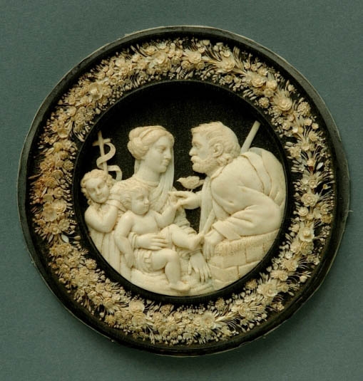 Virgin with Child and San Giuseppe, ivory micro carving, 21 cm x 21 cm